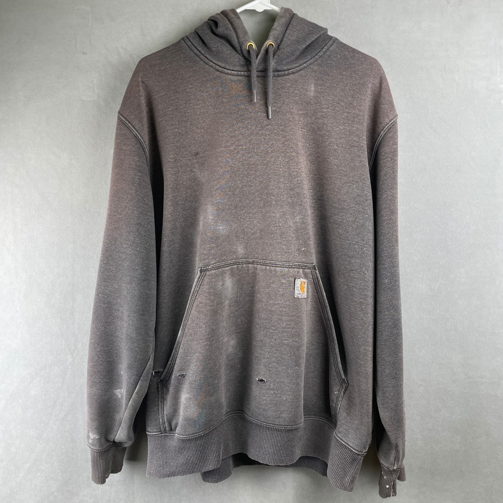 Carhartt 100615 026 Men Thrashed Distressed Bleached Hoodie Original Fit Gray‎ L